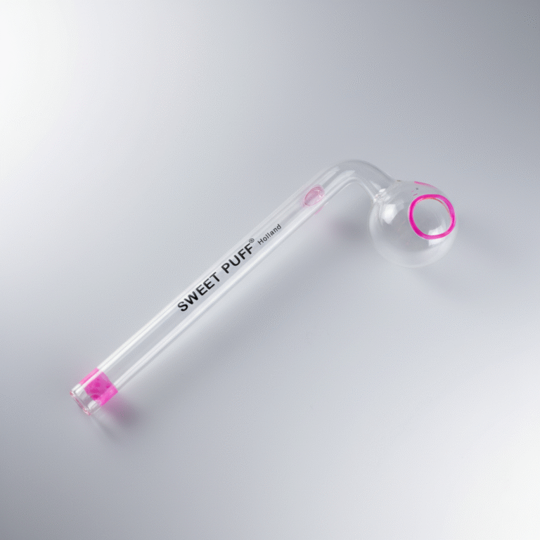 Sweet Puff Glass Pipe 10cm Pink Rim and Balancer