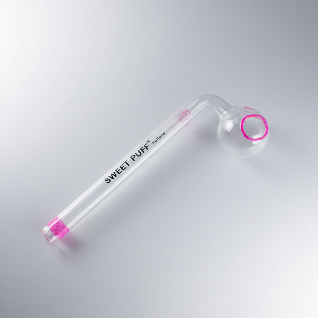 Sweet Puff Glass Pipe 10cm Pink Rim and Balancer