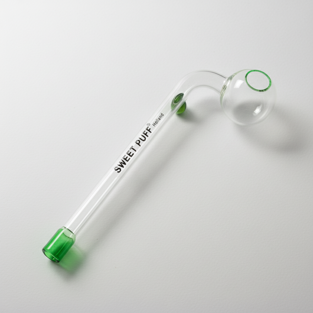 Sweet Puff Glass Pipe 14cm Green Rim and Balancer Pack X2