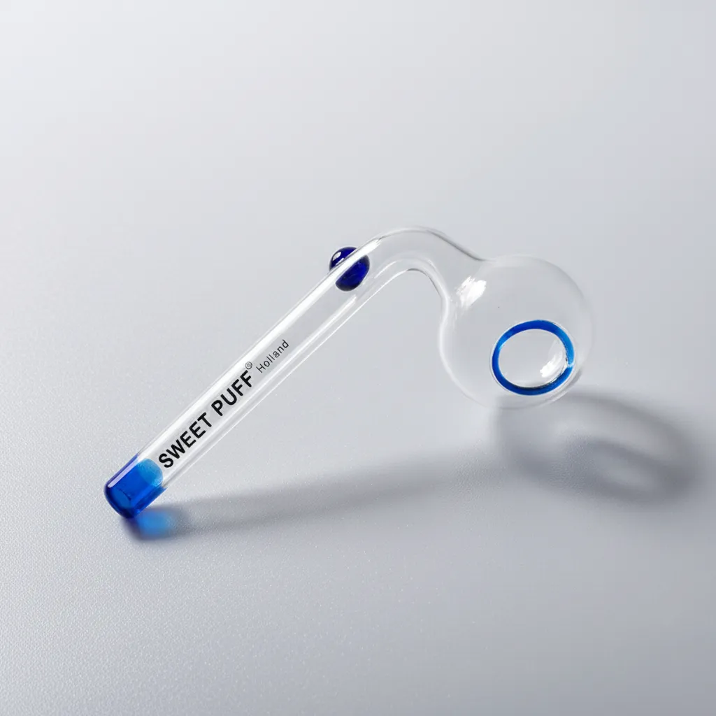 Sweet Puff Glass Pipe 8cm Blue Rim and Balancer