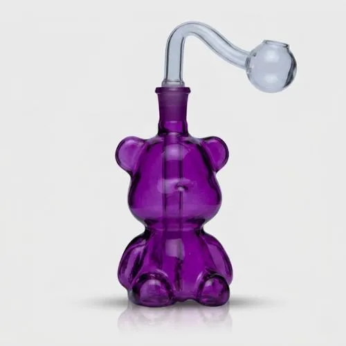 Purple Teddy Bear Bubbler with Glass Pipe 11cm